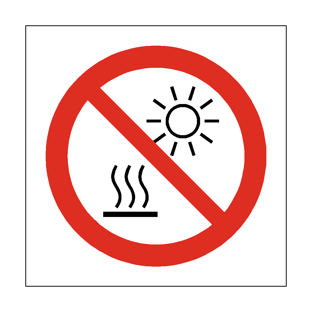 Do Not Expose to Direct Sunlight or Hot Surface safety label