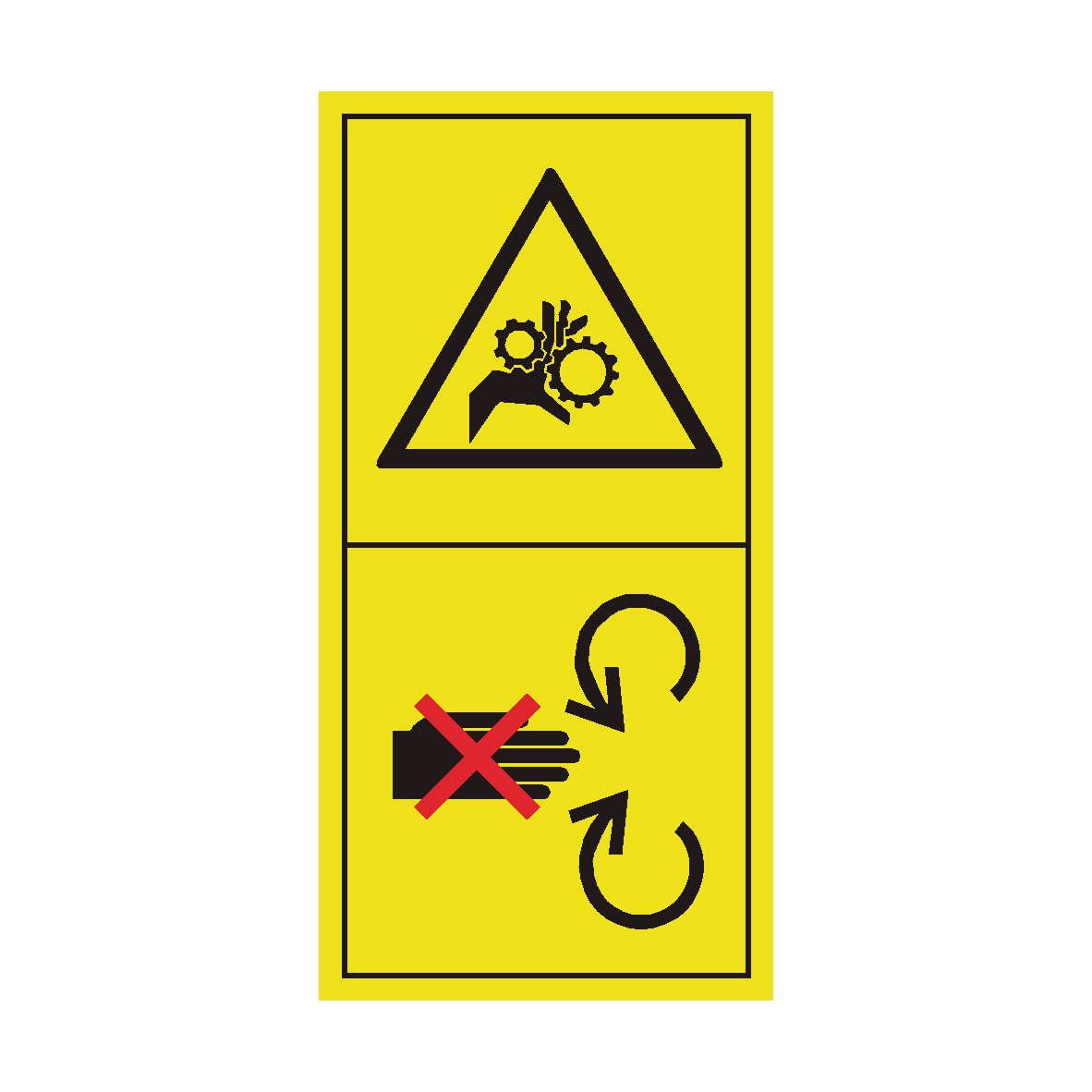 Engine Running Do Not Open or Remove Safety Shield safety label