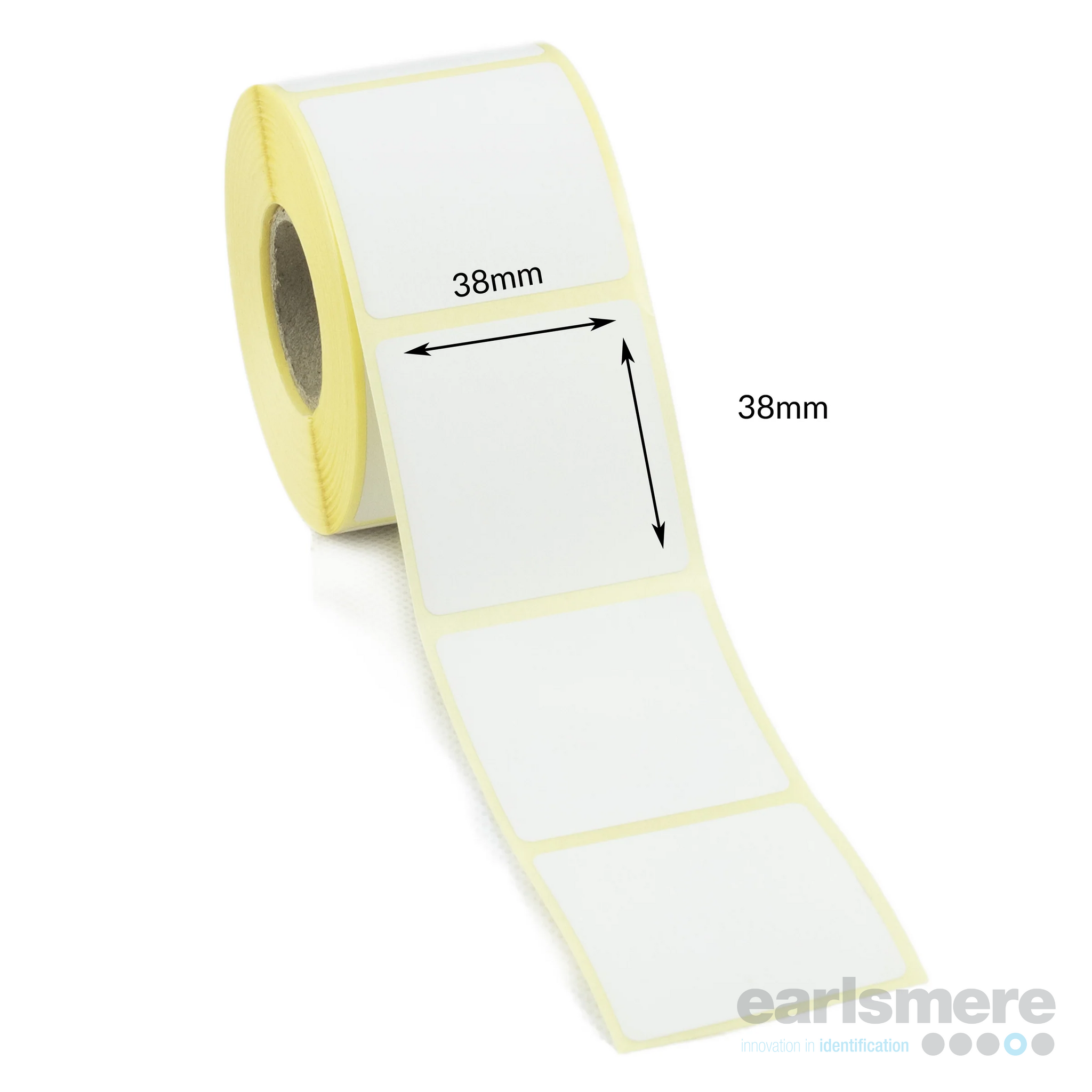 38mm x 38mm White Direct Thermal Labels, Paper, Permanent Adhesive