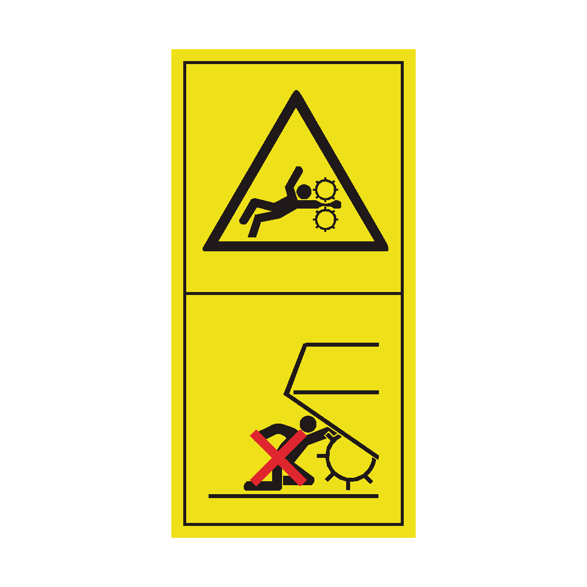 Never Reach into Pick Up Area as Long as Tractor is Running with PTO Connected safety label