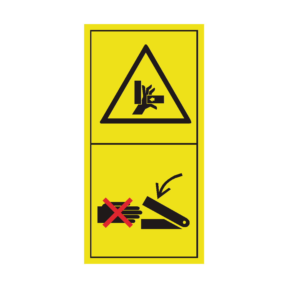Never Reach into the Crushing Danger Area as Long as Parts May Move safety label
