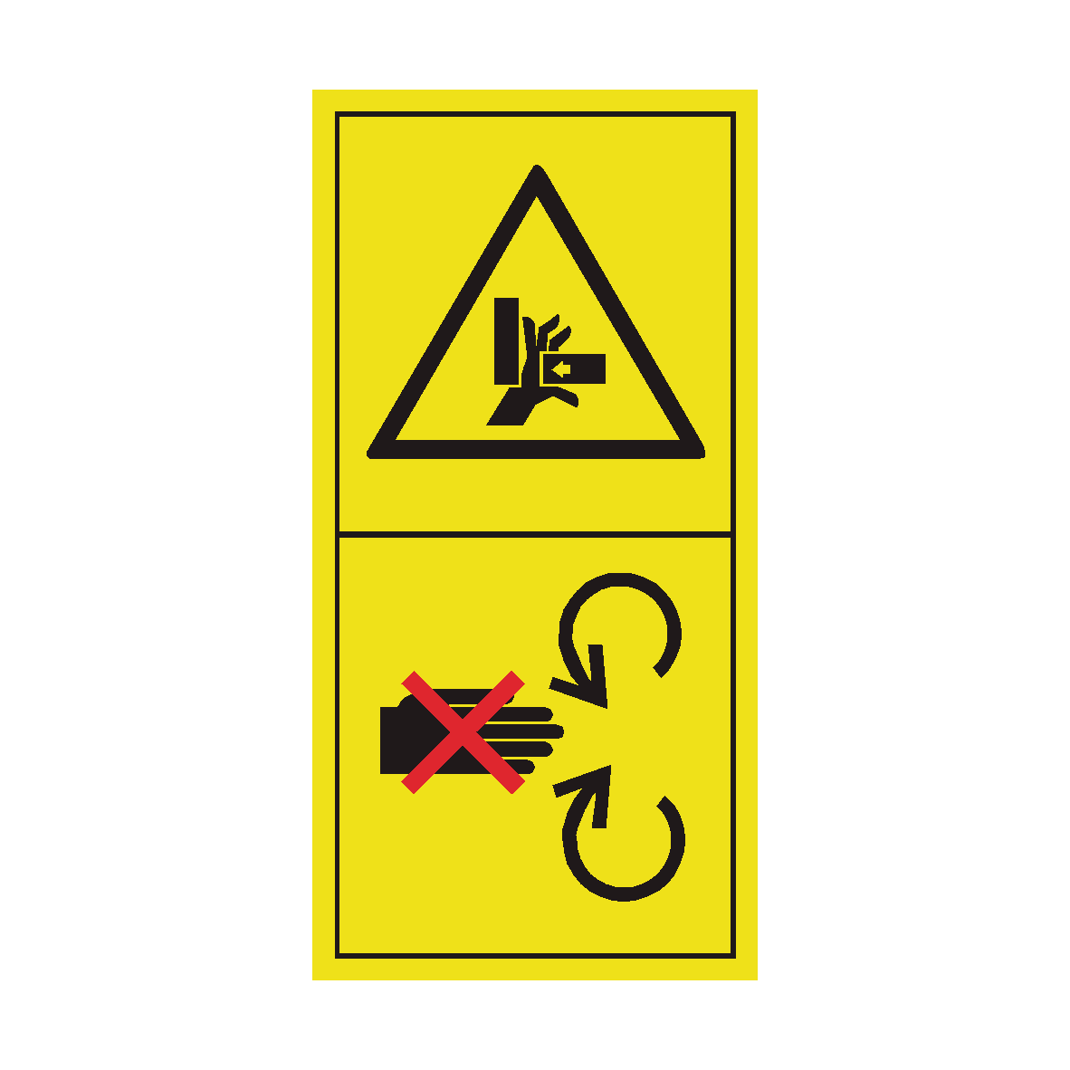 Never Reach into the Needle Knotter Area When Engine is Running safety label