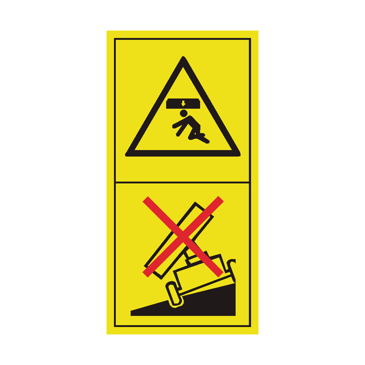 Never Tip Trailer on Soft Ground or on a Slope safety label