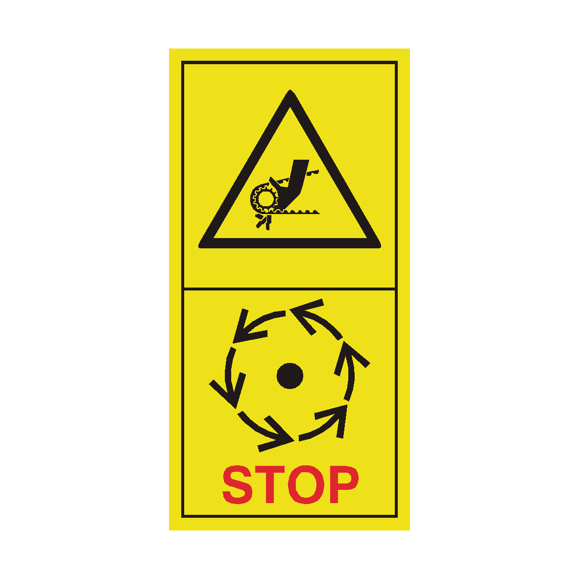 Wait Before Opening Up to Complete Moving Parts to Stop safety label