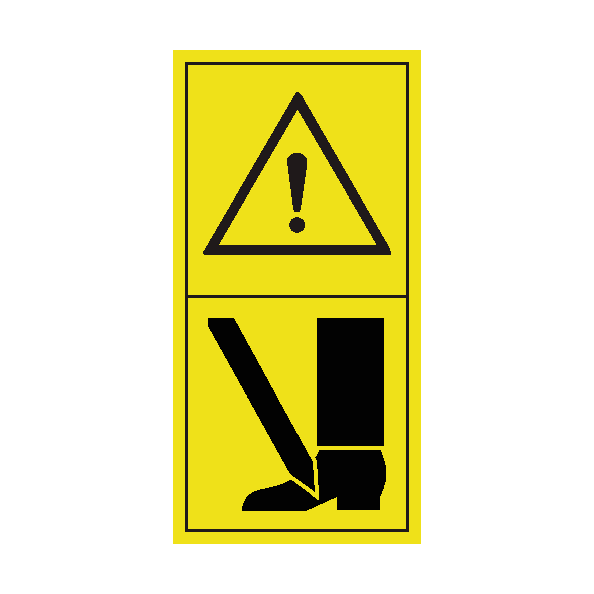 Warning Risk of Cutting Foot from Above safety label