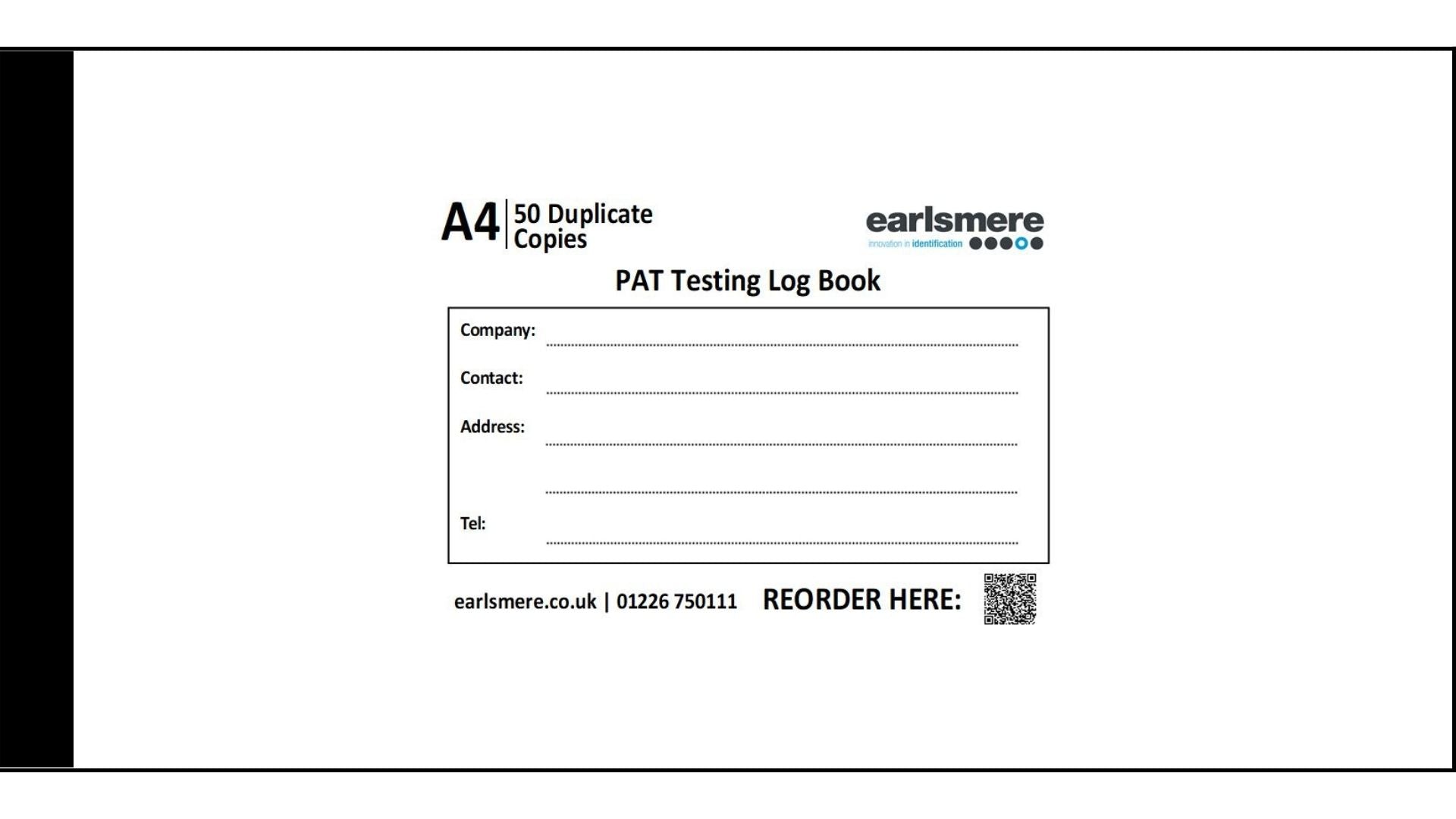 A4 PAT Testing Log Book (NCR) – Earlsmere Limited